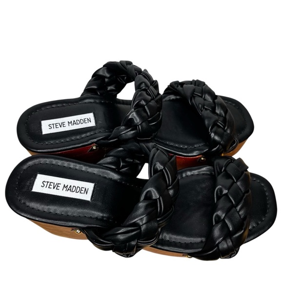 Steve Madden Maren Wedge Faux Leather and Wood Sandal NWT Size 8.5 - Picture 2 of 11